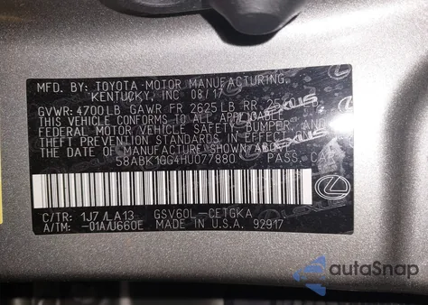 2017 Lexus Es 350 from USA, damaged, VIN 58ABK1GG4HU077880